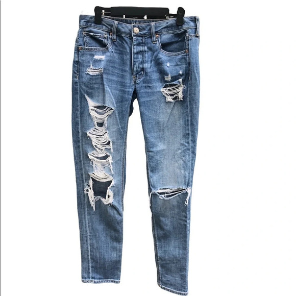 AMERICAN EAGLE TOMGIRL MEGA DISTRESSED JEANS - Picture 1 of 5